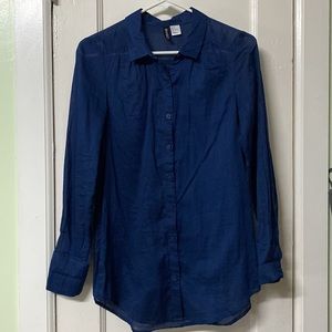 H&M Long Blue Sheer Button Down Shirt in Womens Size 2 / XS | Light Sheer 2010s